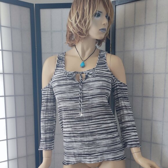 Stylish Michael Michael Kors Gray Marbled Top Keyhole Cold Shoulder Sz M - Picture 7 of 12